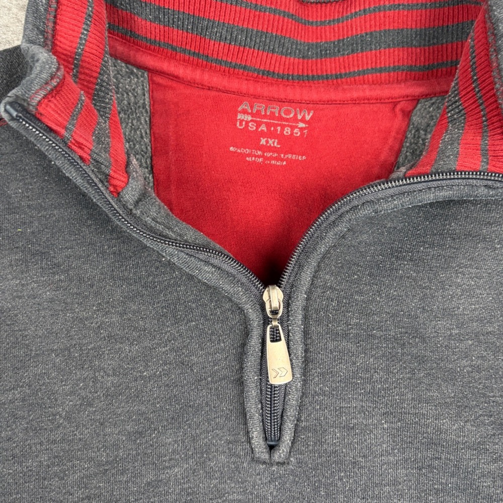 Arrow Quarter Zip Pullover Mens XXL Charcoal Gray Red Contrast Stitch Sweatshirt - Picture 5 of 9